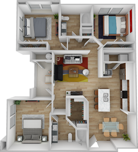 C3 - Three Bedroom / Two Bath - 1168 Sq. Ft.*